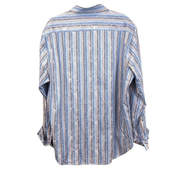 Robert Graham Striped Long-Sleeve Button-Down Shirt Paisley Flip Cuffs Size XXL - Picture 9 of 9